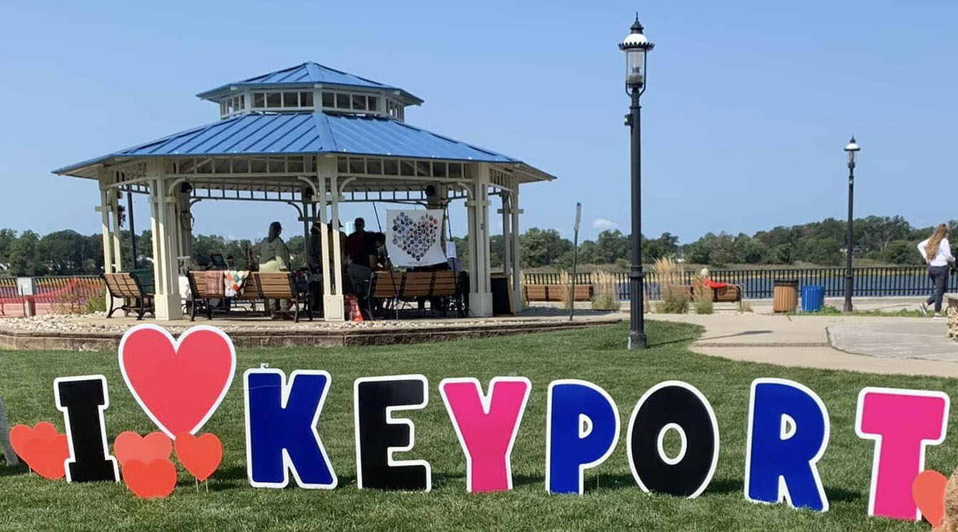 Water front area with 'I Love Keyport' sign
